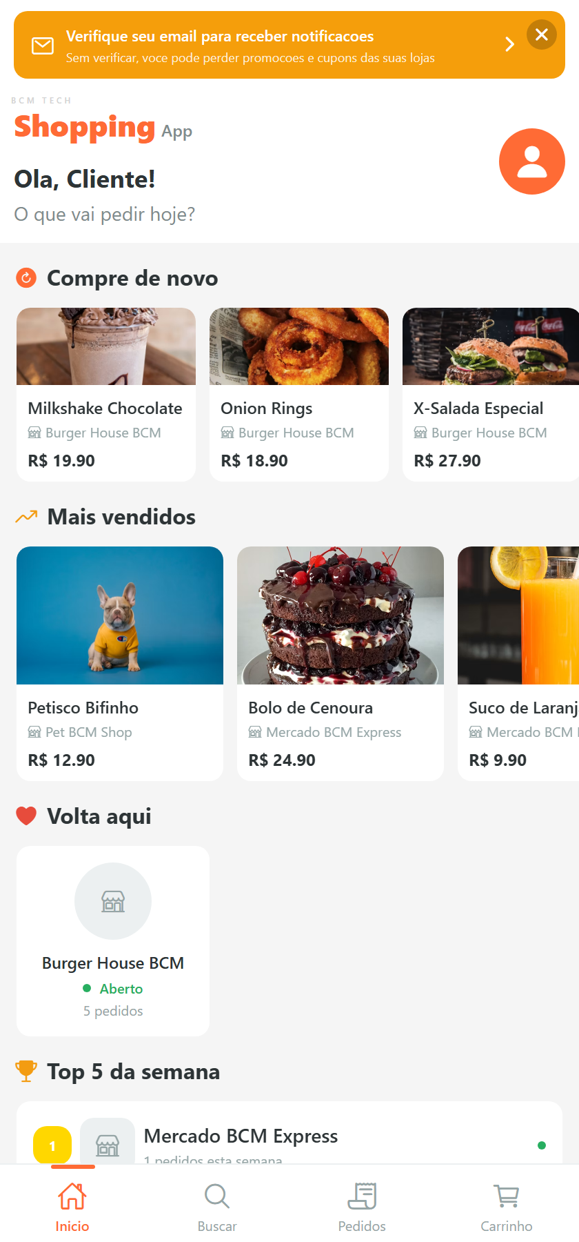 App do cliente — home
