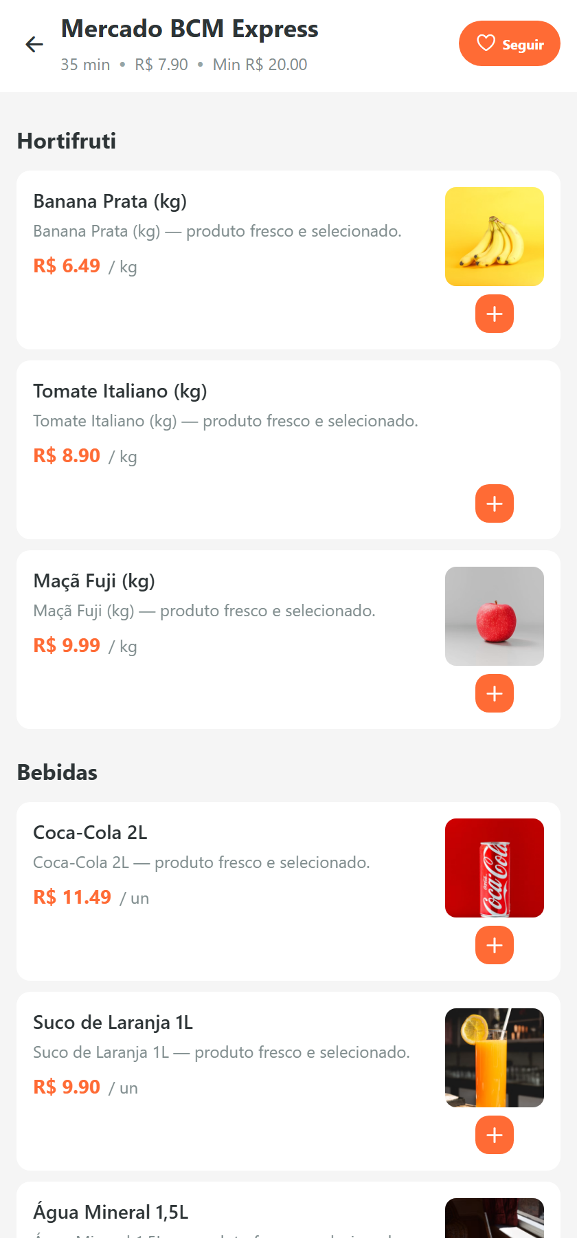 App do cliente — loja