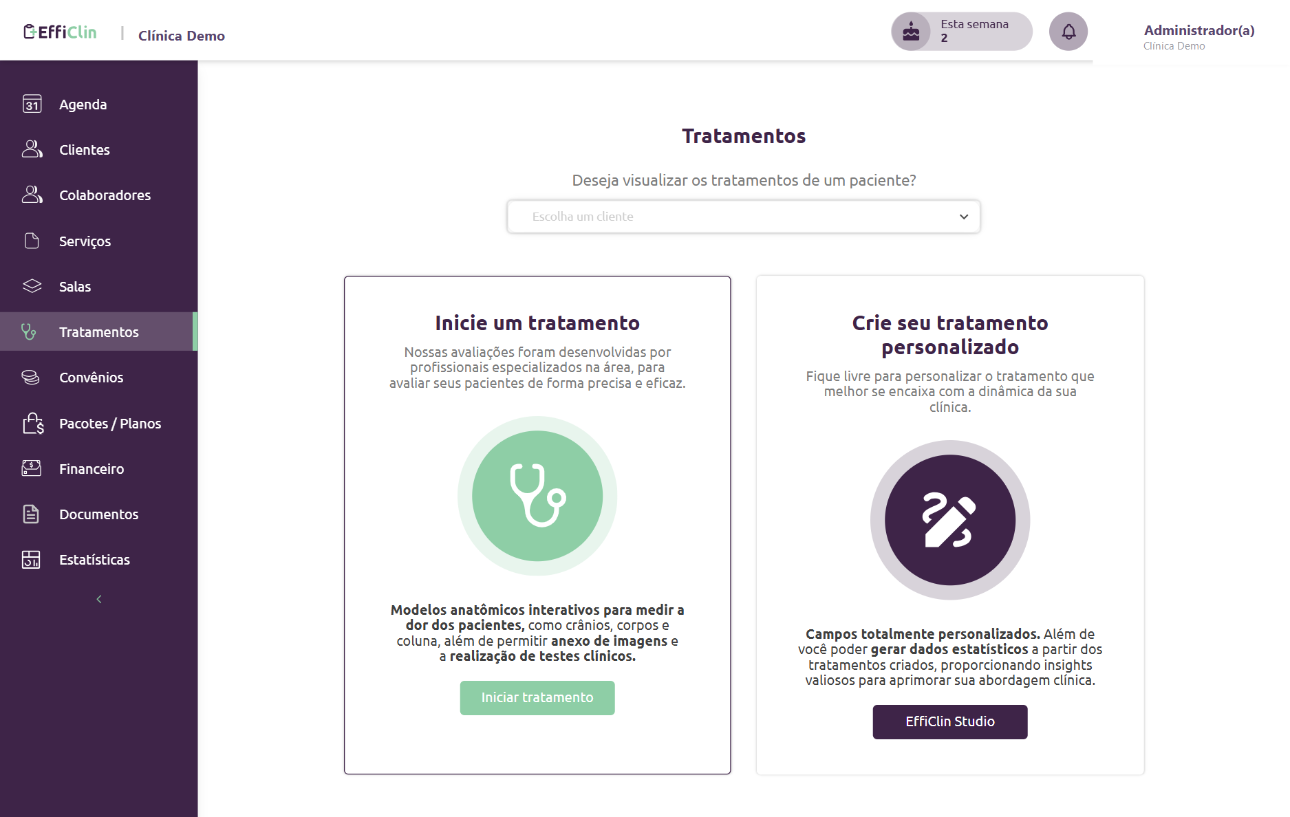 Módulo de tratamentos da EffiClin