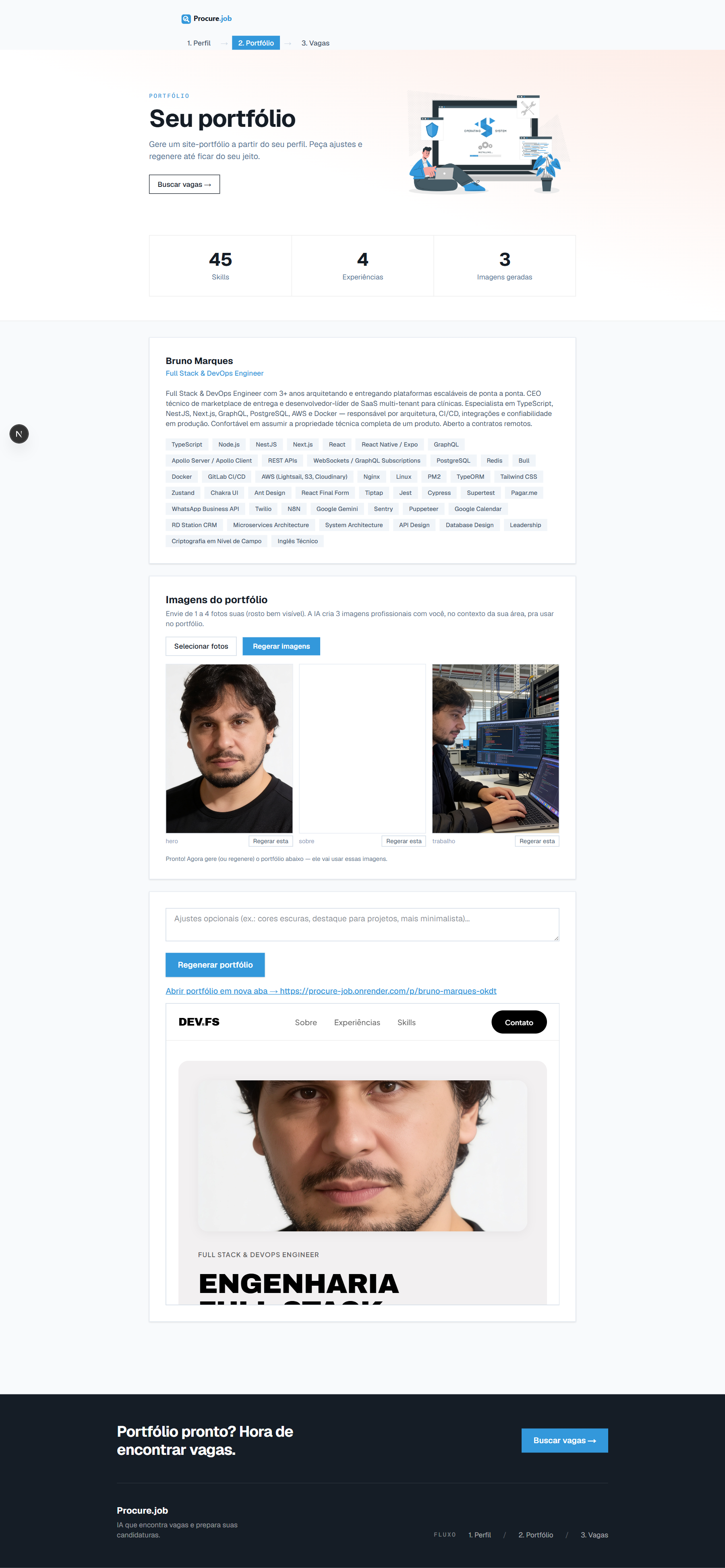 Editor com geração de imagens e regeneração do portfólio